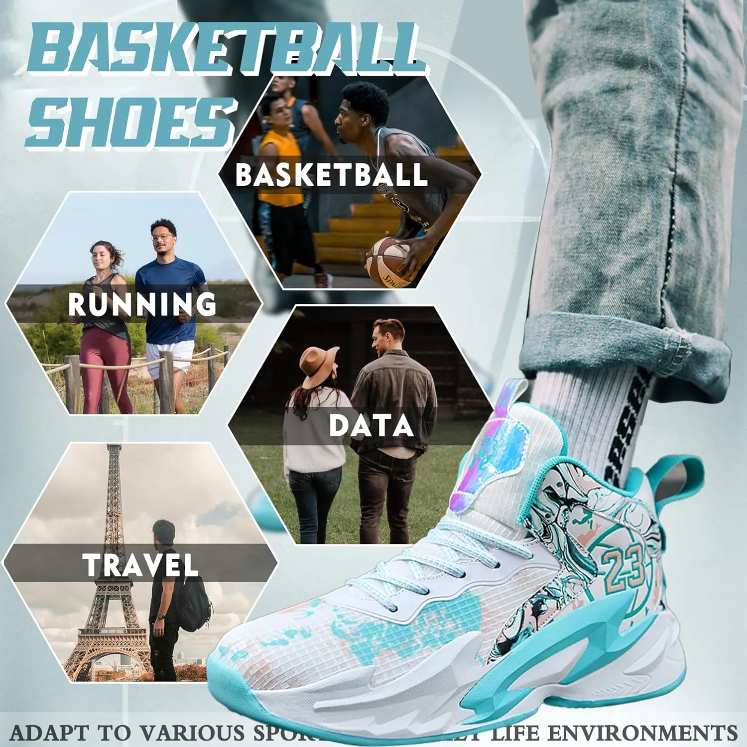 Men's Basketball Shoes Breathable Anti Slip Fashionable Graffiti Training Shoes Outdoor Shoes