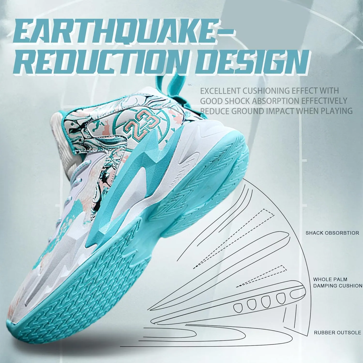 Men's Basketball Shoes Breathable Anti Slip Fashionable Graffiti Training Shoes Outdoor Shoes