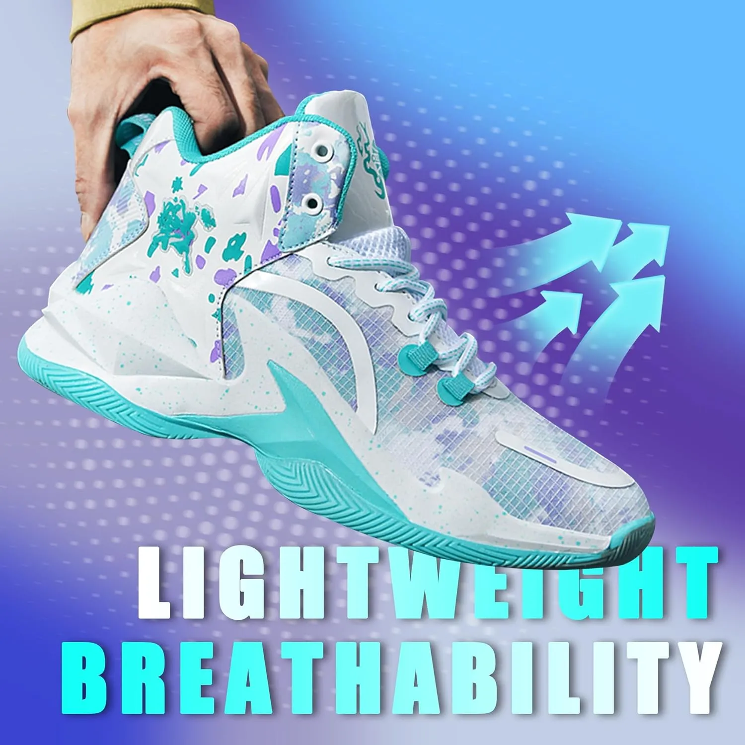 Men's Basketball Shoes Breathable Anti Slip Fashionable Graffiti Training Shoes Outdoor Shoes