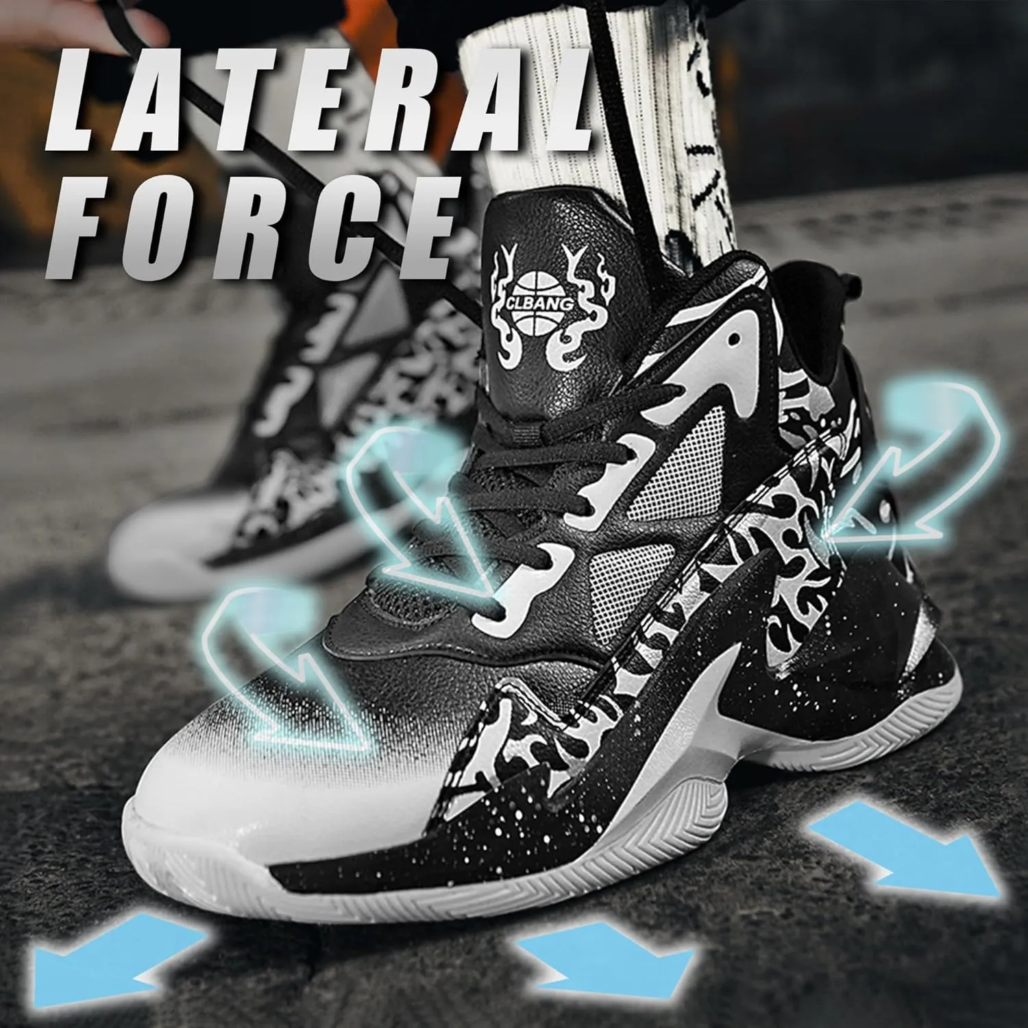Men's Basketball Shoes Breathable Anti Slip Fashionable Graffiti Training Shoes Outdoor Shoes
