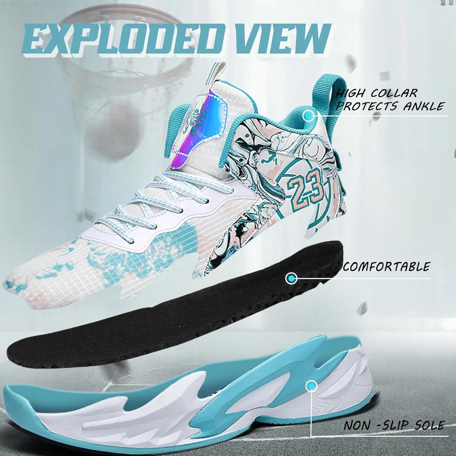 Men's Basketball Shoes Breathable Anti Slip Fashionable Graffiti Training Shoes Outdoor Shoes