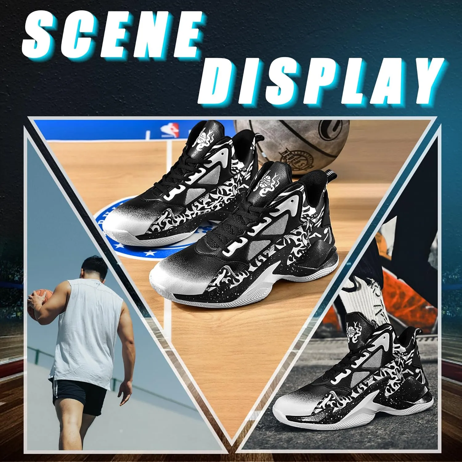 Men's Basketball Shoes Breathable Anti Slip Fashionable Graffiti Training Shoes Outdoor Shoes