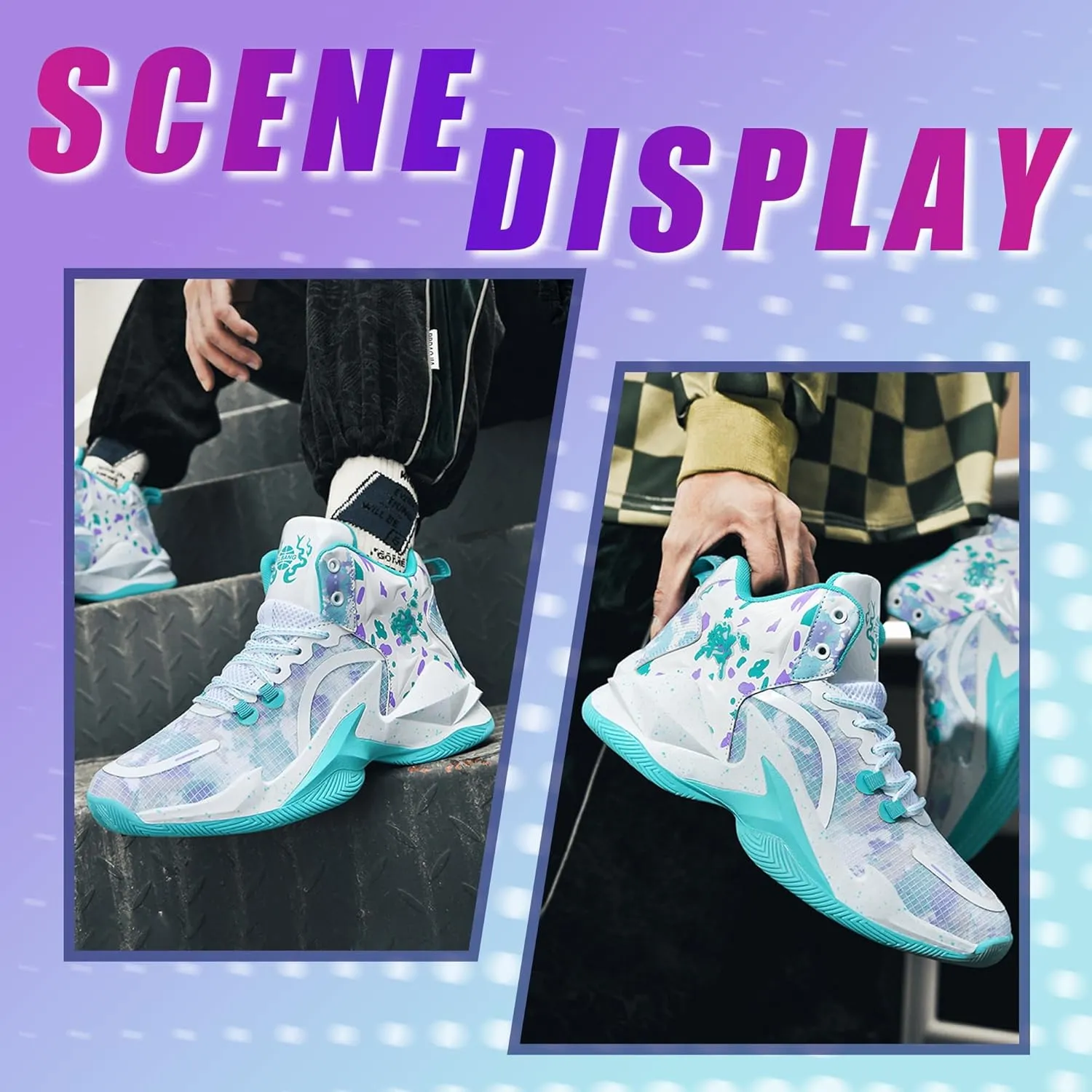 Men's Basketball Shoes Breathable Anti Slip Fashionable Graffiti Training Shoes Outdoor Shoes