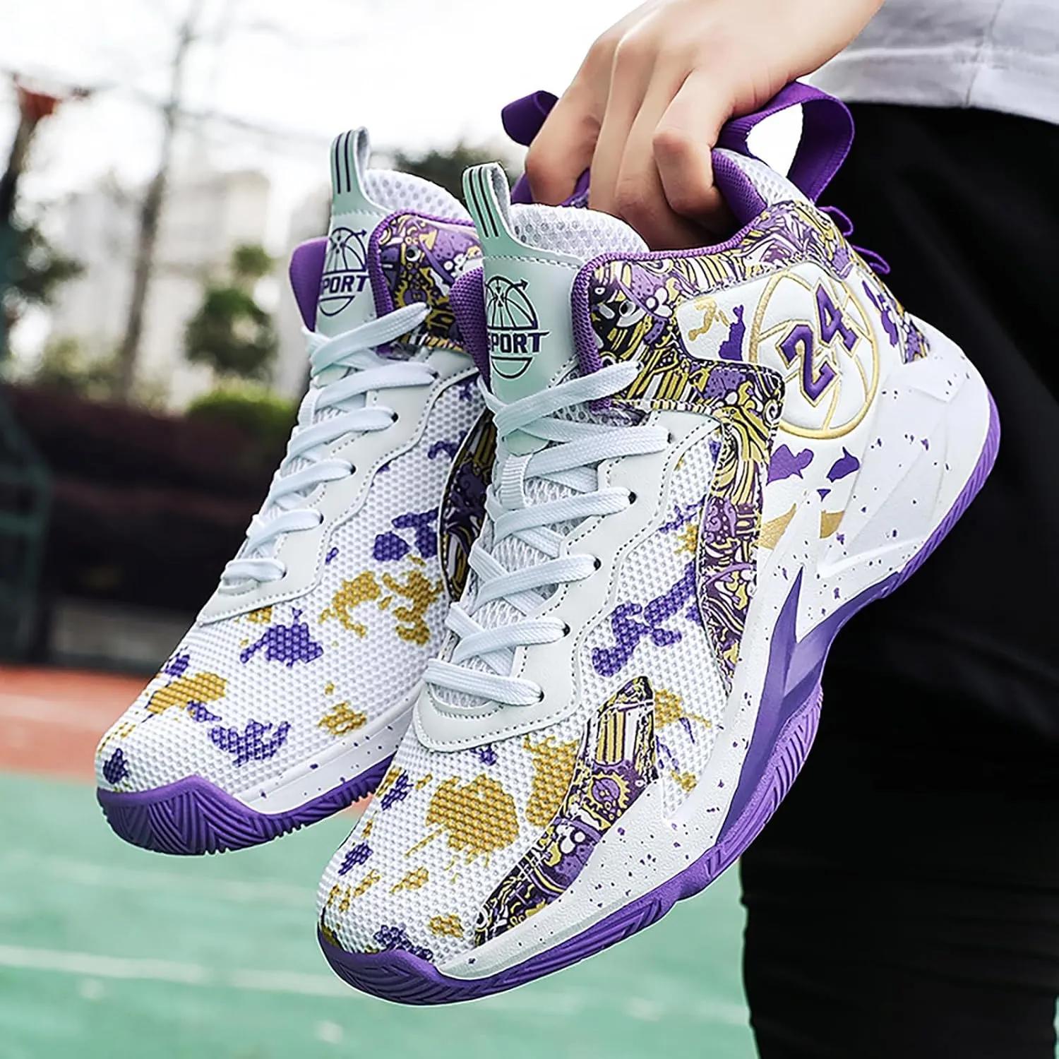Men's Basketball Shoes No-Slip Breathable Outdoor Shoes Women's Fashion Graffiti Training Shoes