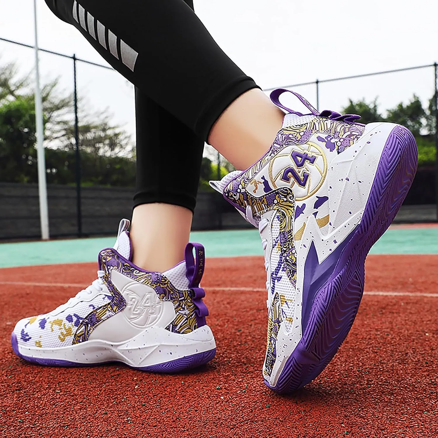 Men's Basketball Shoes No-Slip Breathable Outdoor Shoes Women's Fashion Graffiti Training Shoes