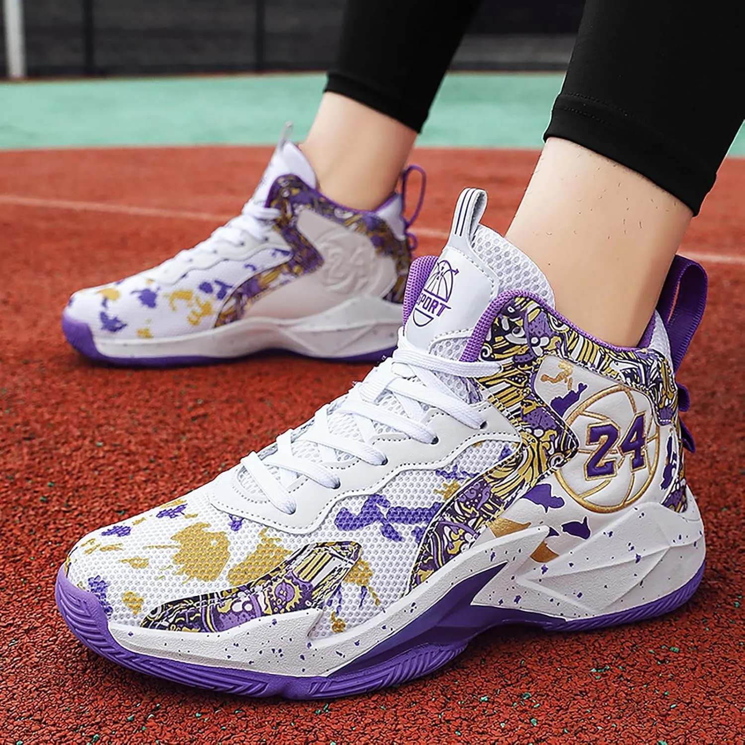 Men's Basketball Shoes No-Slip Breathable Outdoor Shoes Women's Fashion Graffiti Training Shoes