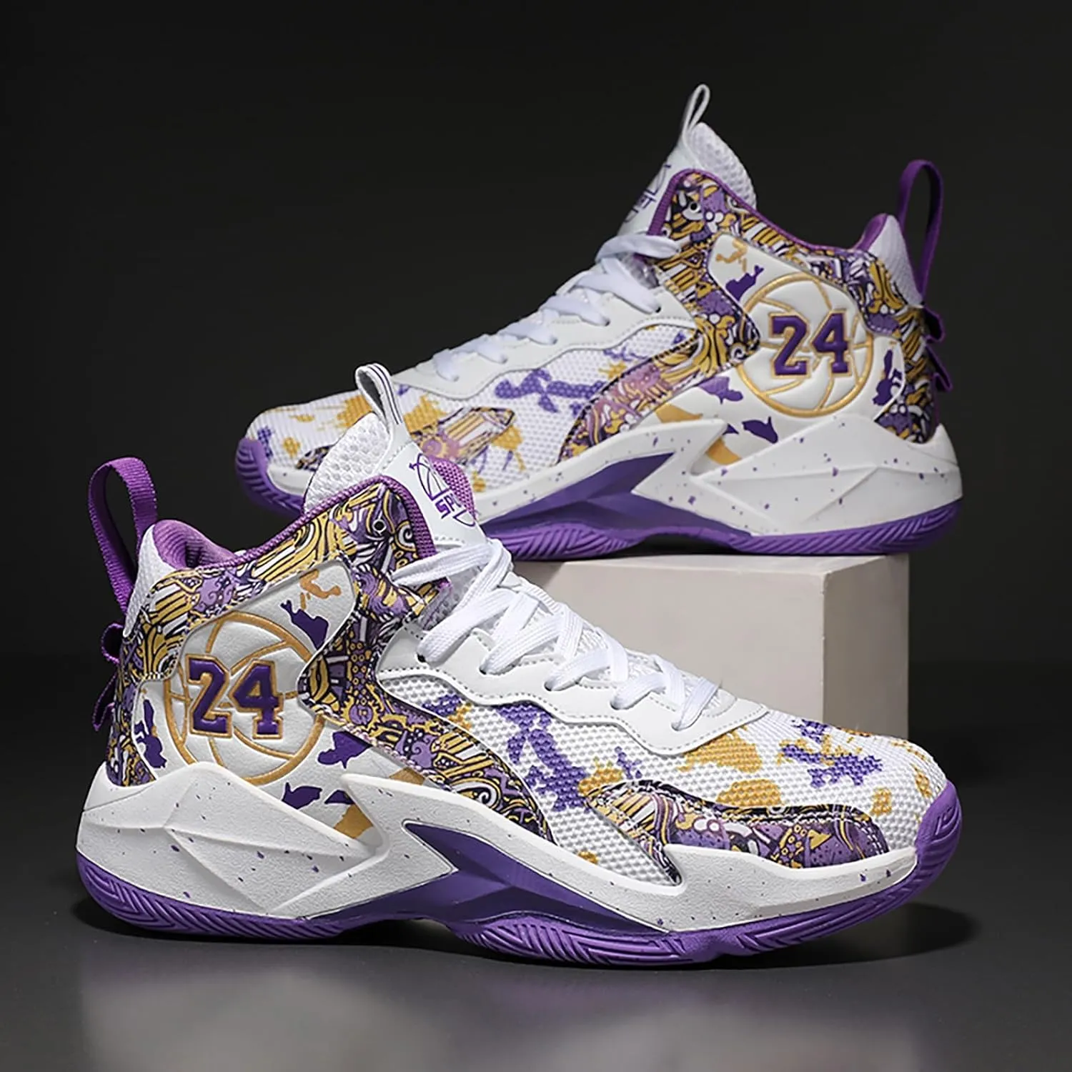 Men's Basketball Shoes No-Slip Breathable Outdoor Shoes Women's Fashion Graffiti Training Shoes