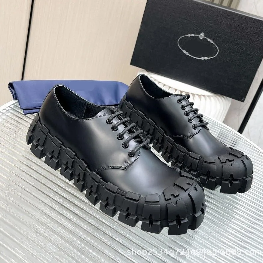 Men's Black Platform Chunky Slip-On Penny Loafers Mens Genuine Leather Dress Shoes