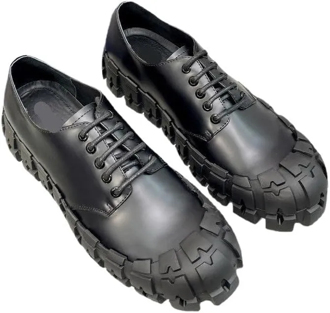 Men's Black Platform Chunky Slip-On Penny Loafers Mens Genuine Leather Dress Shoes