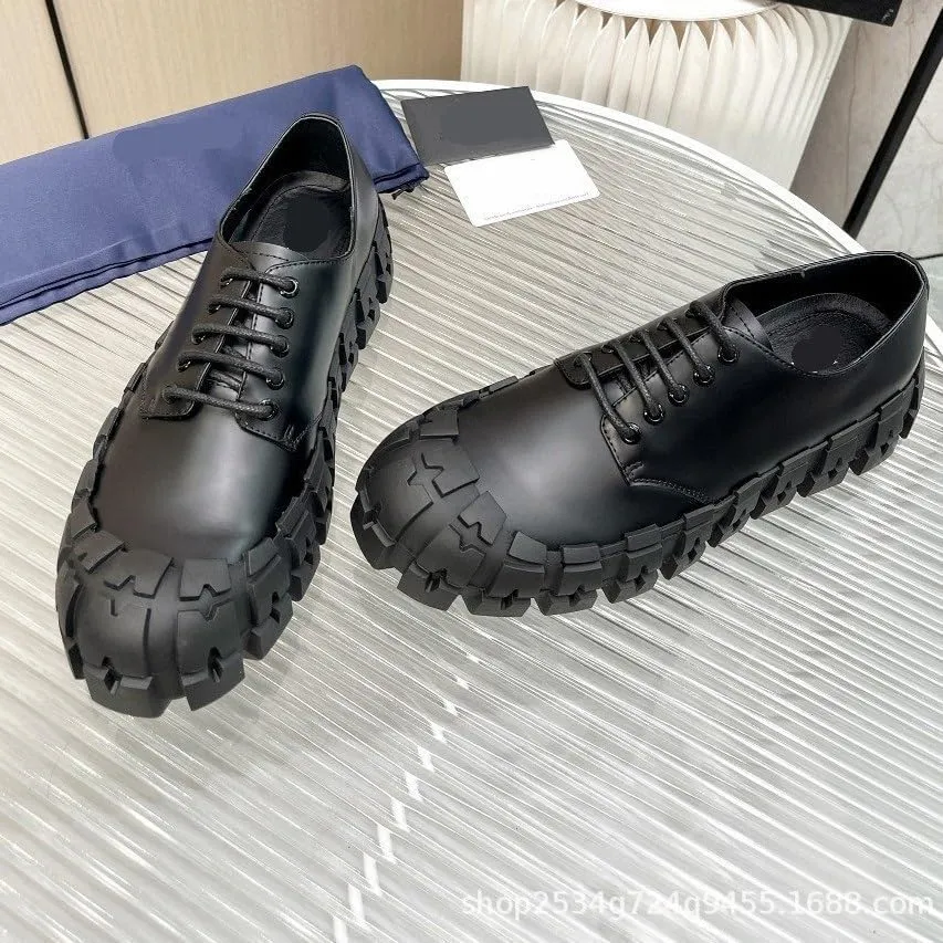Men's Black Platform Chunky Slip-On Penny Loafers Mens Genuine Leather Dress Shoes