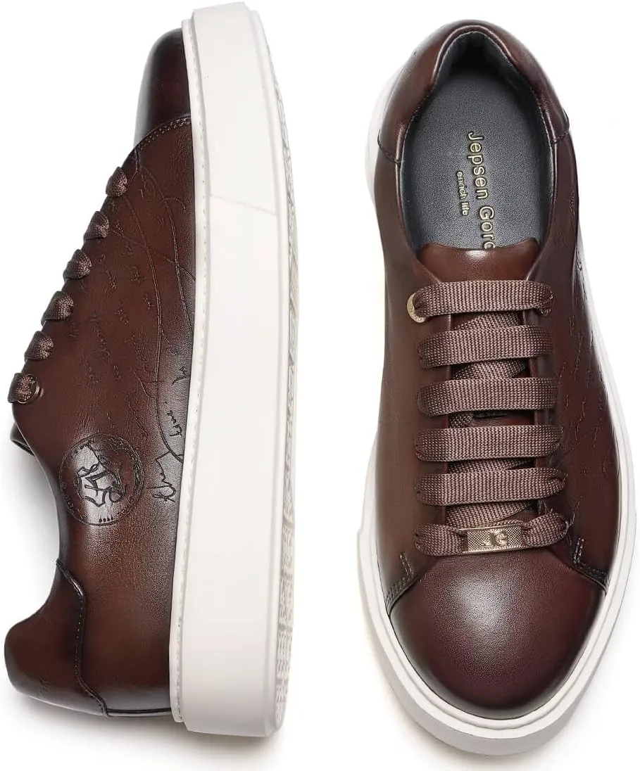Men's Casual Dress Sneakers Genuine Italian Cowhide Leather Business Walking Shoes Lightweight Fashion with XL Extralight Sole
