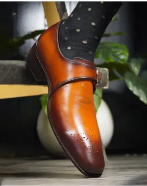 Men's Classic Tan Brown Handmade Leather Monk Oxfords