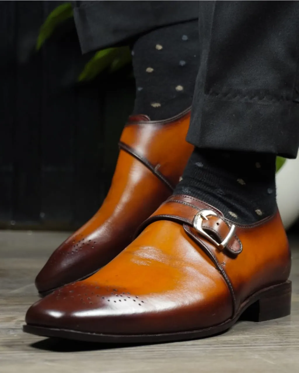 Men's Classic Tan Brown Handmade Leather Monk Oxfords