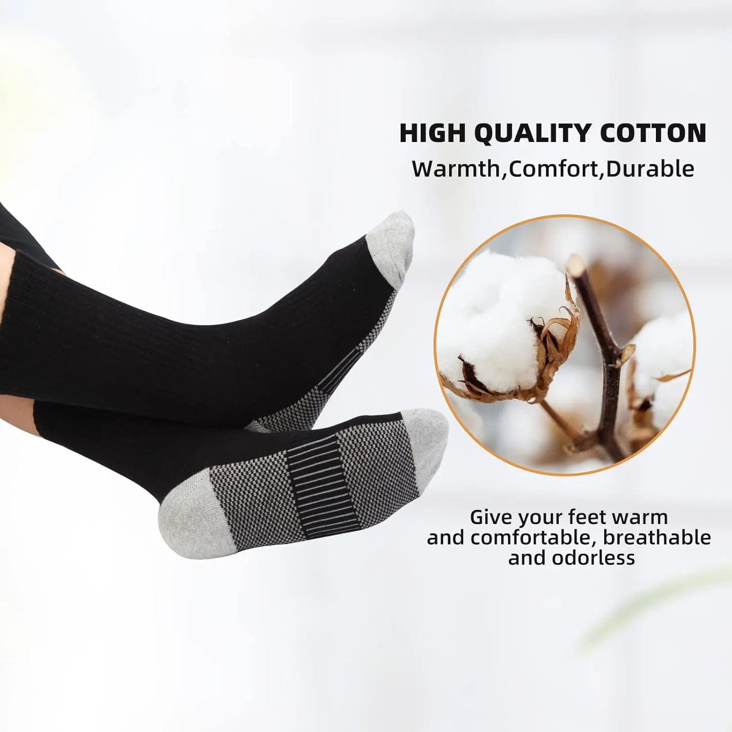 Men's Cotton Moisture Wicking Heavy Cushion Crew Work Socks,6-12, 6Pairs
