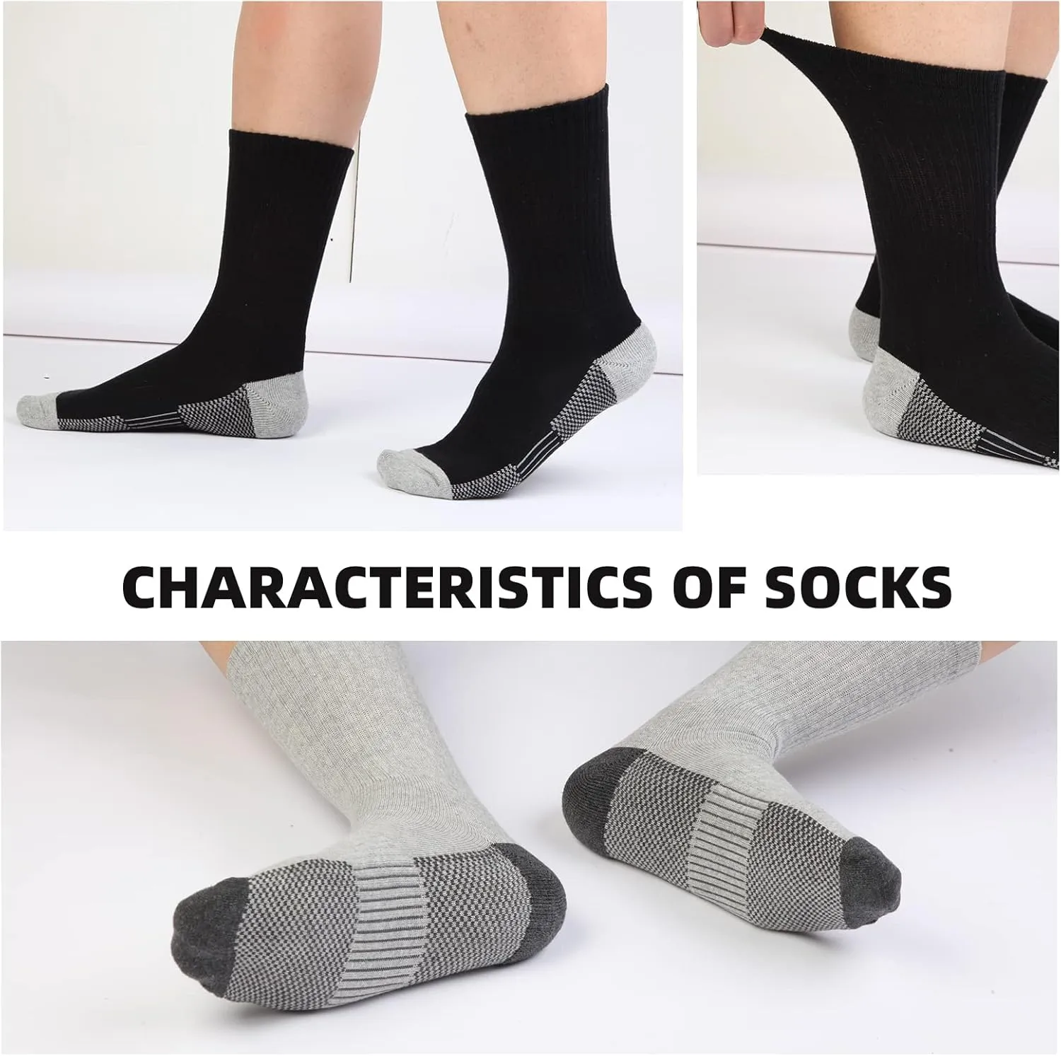 Men's Cotton Moisture Wicking Heavy Cushion Crew Work Socks,6-12, 6Pairs