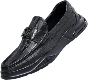 Mens Crocodile Pattern Leather Slip-On Dress Loafers Classical Casual Log Sole Non Slip Platform Shoe for Formal Business Wedding