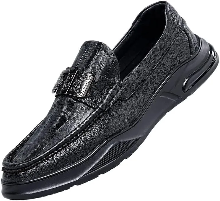 Mens Crocodile Pattern Leather Slip-On Dress Loafers Classical Casual Log Sole Non Slip Platform Shoe for Formal Business Wedding