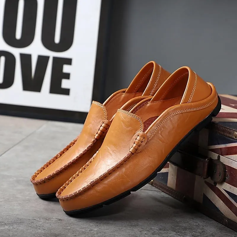 Men's Crocodile Print Leather Loafers - Round Toe, Flat Heel, Slip-Resistant, Anti-Slip Casual Slip-Ons for Parties
