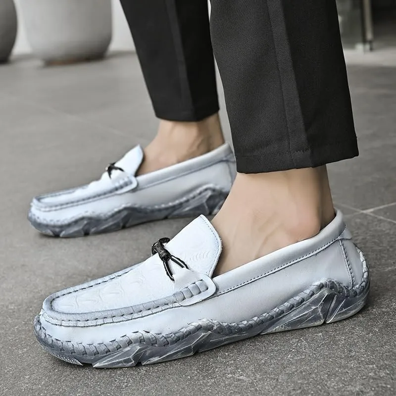 Men's Crocodile Print Leather Loafers - Round Toe Flexible Slip-Resistant Shoes, Comfortable Anti-Slip Slip-Ons for Prom & Casual Wear