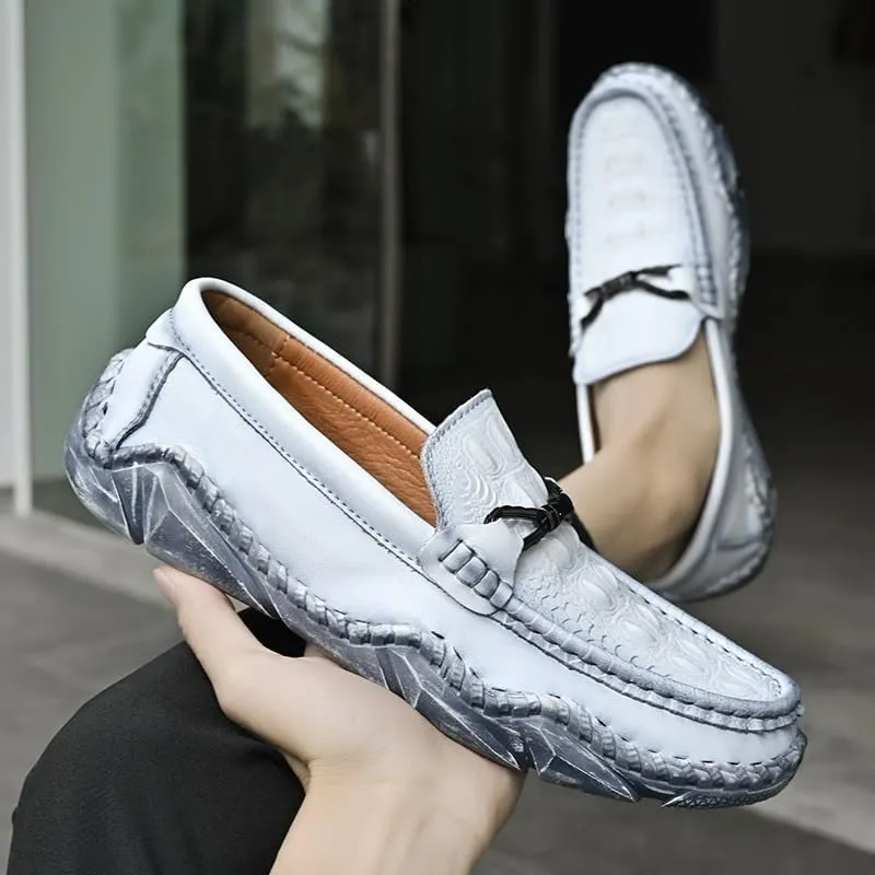 Men's Crocodile Print Leather Loafers - Round Toe Flexible Slip-Resistant Shoes, Comfortable Anti-Slip Slip-Ons for Prom & Casual Wear