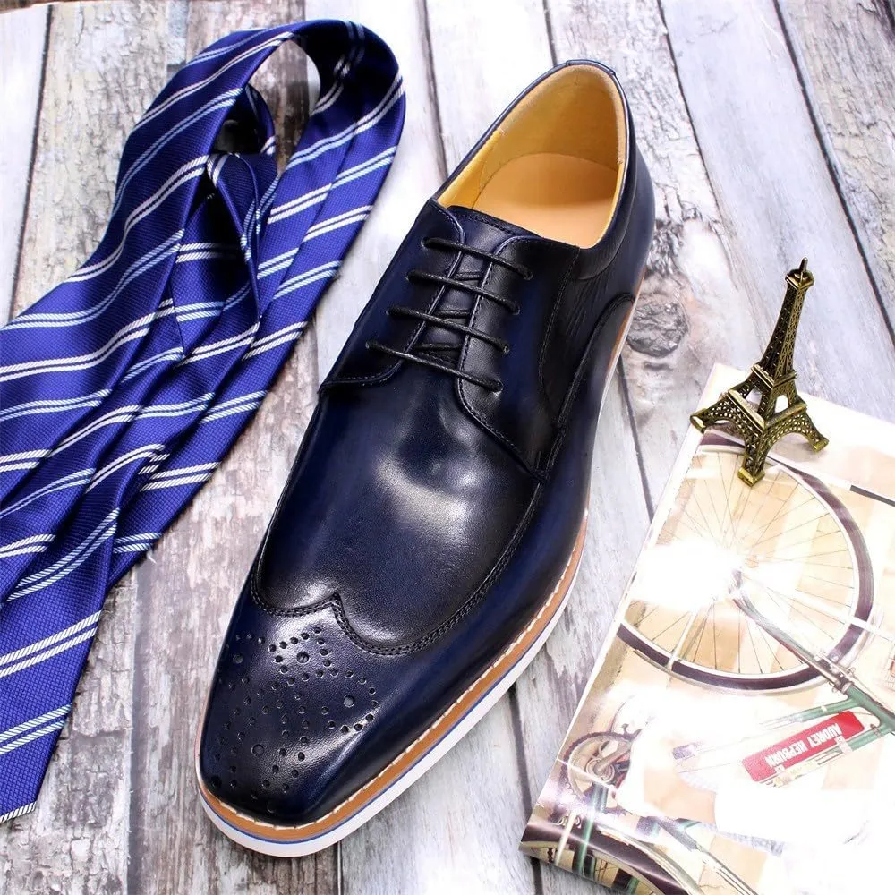 Mens Derby Formal Dress Suit Oxfords Shoes Genunie Leather Wingtip Brogues Modern Shoes Men's Fashion Business Casual Prom Wedding Tuxedo Shoes for Men