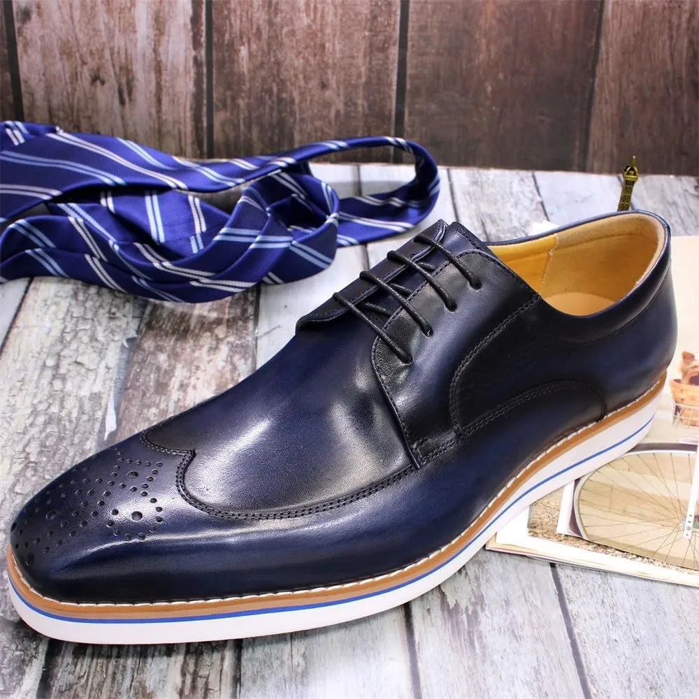Mens Derby Formal Dress Suit Oxfords Shoes Genunie Leather Wingtip Brogues Modern Shoes Men's Fashion Business Casual Prom Wedding Tuxedo Shoes for Men