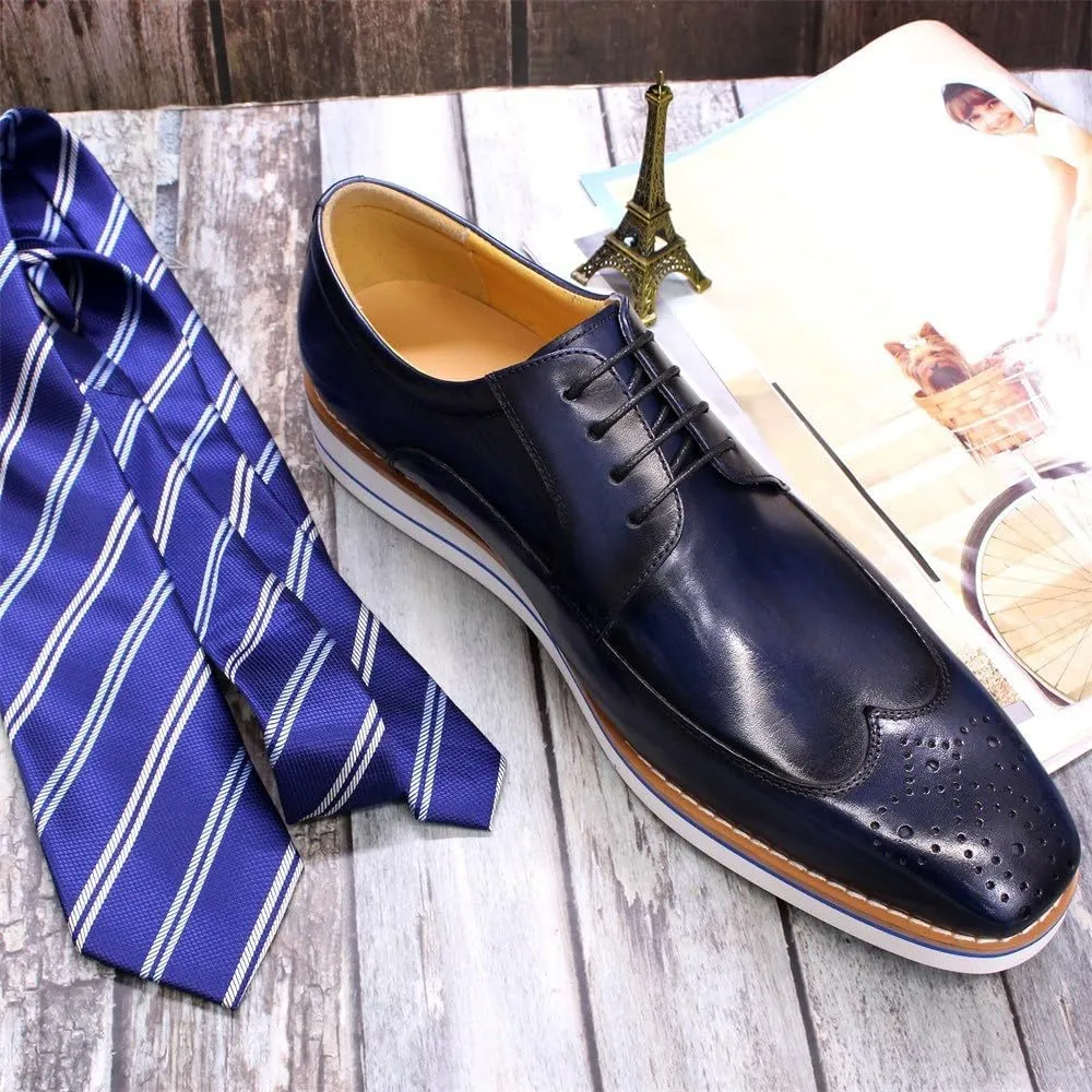 Mens Derby Formal Dress Suit Oxfords Shoes Genunie Leather Wingtip Brogues Modern Shoes Men's Fashion Business Casual Prom Wedding Tuxedo Shoes for Men