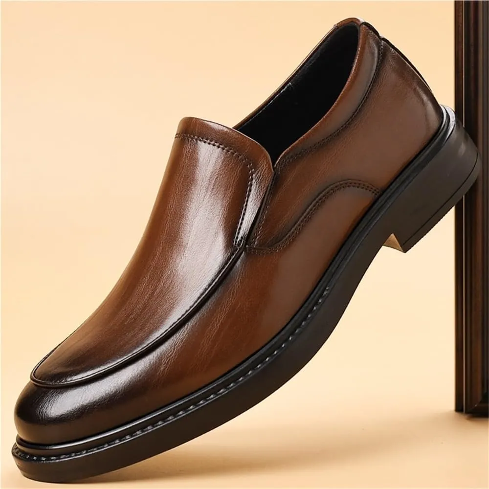 Men's Dress Shoes Black British Style Slip on Casual Formal Leather Shoes Mens Office Shoes(Brown,8)