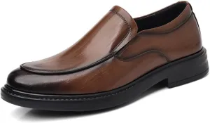 Men's Dress Shoes Black British Style Slip on Casual Formal Leather Shoes Mens Office Shoes(Brown,8)