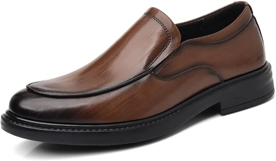 Men's Dress Shoes Black British Style Slip on Casual Formal Leather Shoes Mens Office Shoes(Brown,8)