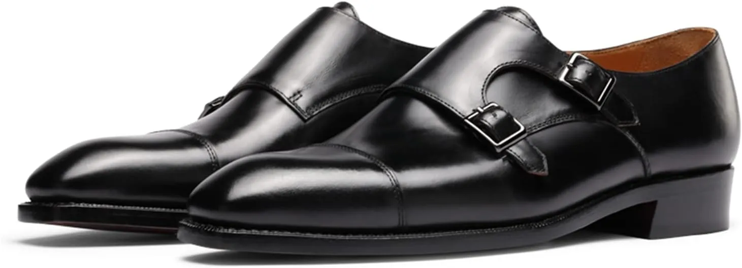 Men’s Dress Shoes Monk Strap Cap Toe Calf Leather for Versatile,Casual,Formal