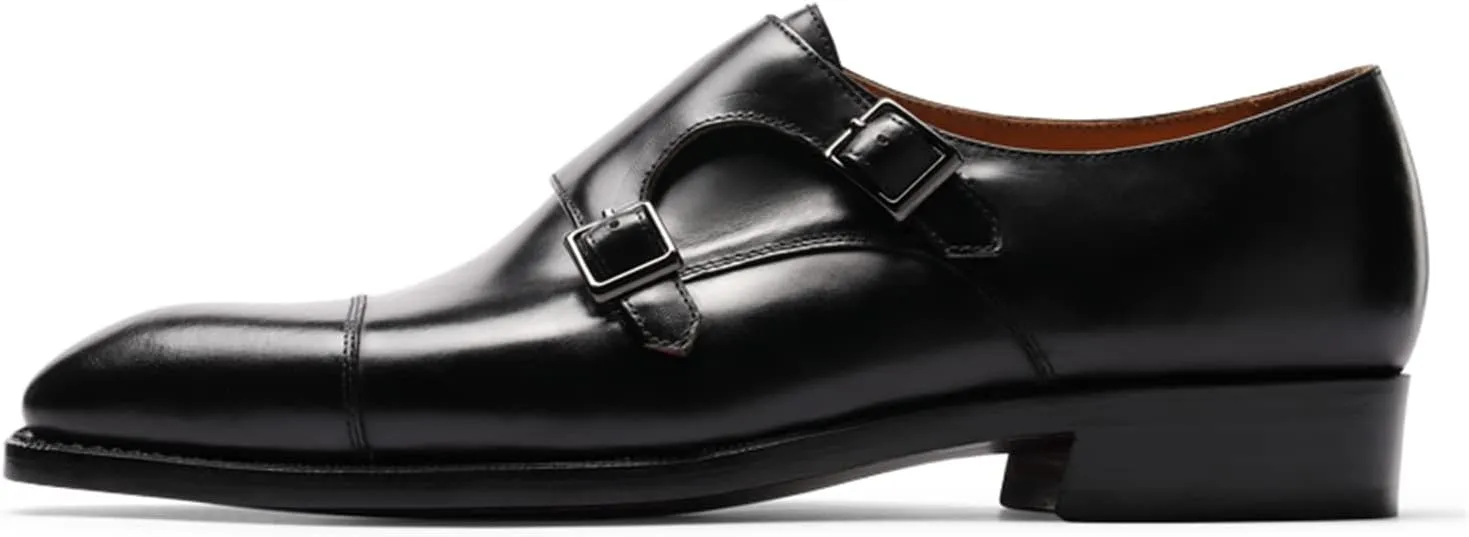 Men’s Dress Shoes Monk Strap Cap Toe Calf Leather for Versatile,Casual,Formal