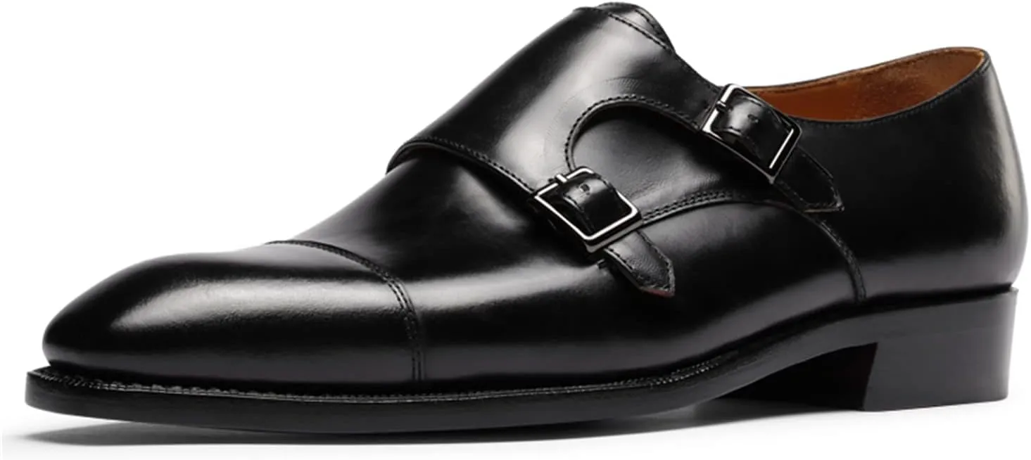 Men’s Dress Shoes Monk Strap Cap Toe Calf Leather for Versatile,Casual,Formal