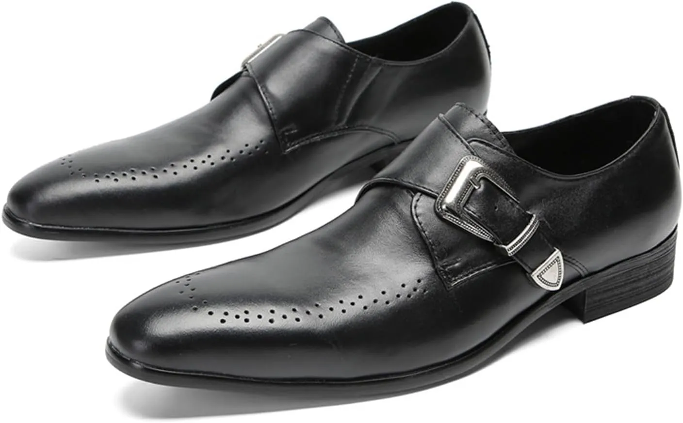 Mens Dress Shoes, Oxford Shoes Handmade Cowhide Slip on Casual Business Shoes Slip on Buckle Low Top Square Toe Breathable Suit Wedding Shoes
