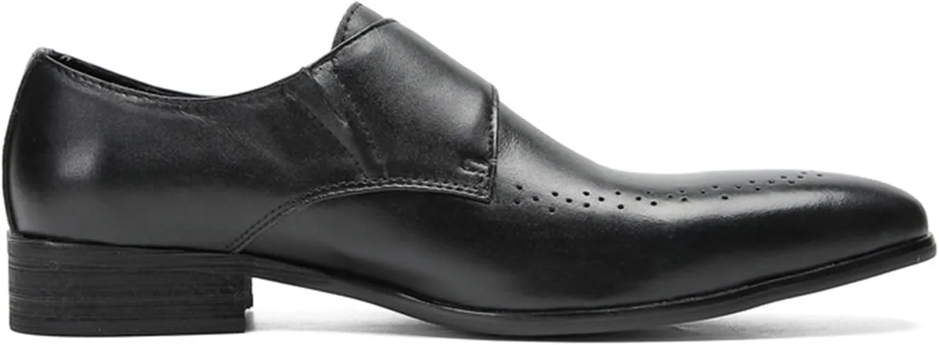 Mens Dress Shoes, Oxford Shoes Handmade Cowhide Slip on Casual Business Shoes Slip on Buckle Low Top Square Toe Breathable Suit Wedding Shoes