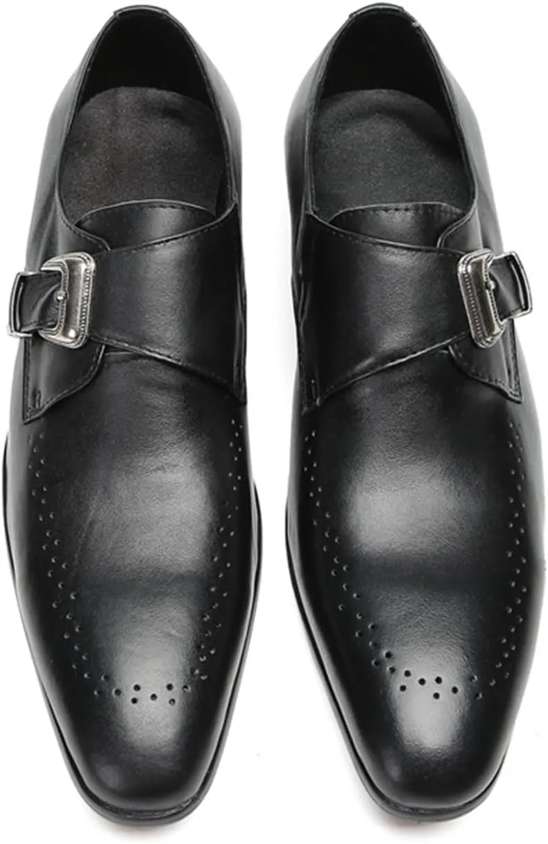 Mens Dress Shoes, Oxford Shoes Handmade Cowhide Slip on Casual Business Shoes Slip on Buckle Low Top Square Toe Breathable Suit Wedding Shoes