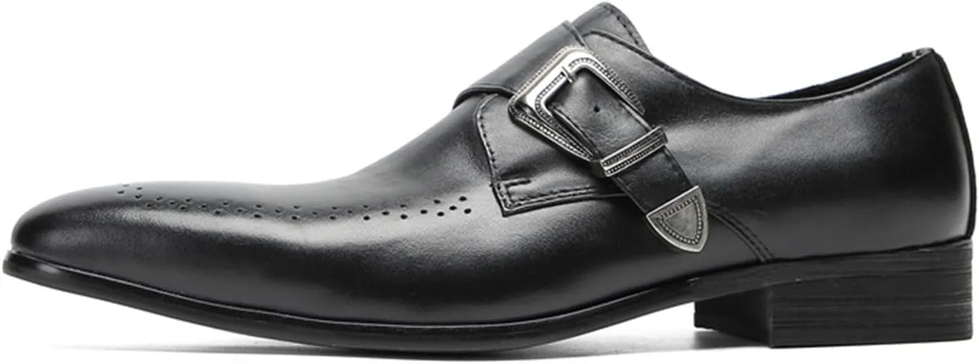 Mens Dress Shoes, Oxford Shoes Handmade Cowhide Slip on Casual Business Shoes Slip on Buckle Low Top Square Toe Breathable Suit Wedding Shoes