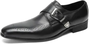 Mens Dress Shoes, Oxford Shoes Handmade Cowhide Slip on Casual Business Shoes Slip on Buckle Low Top Square Toe Breathable Suit Wedding Shoes