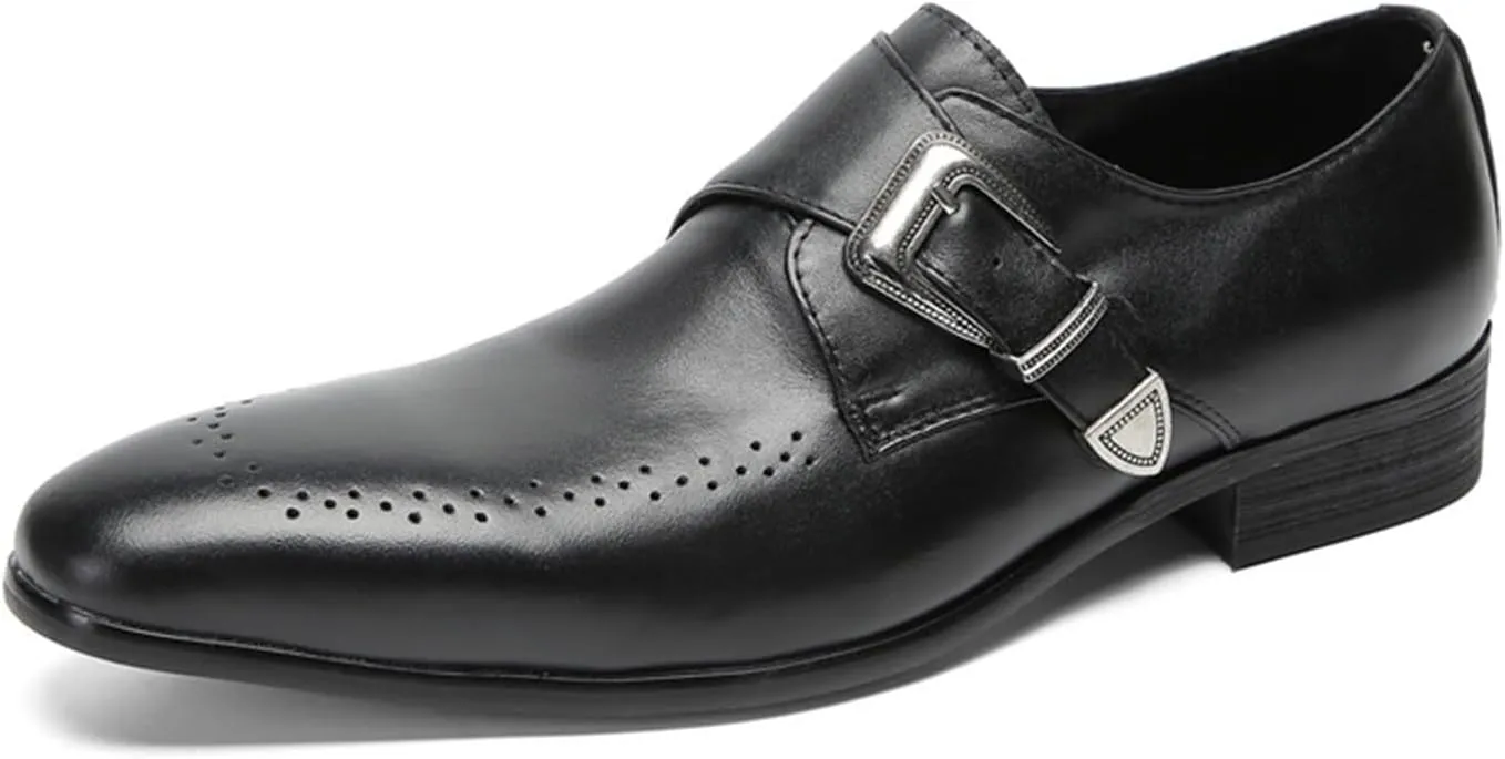 Mens Dress Shoes, Oxford Shoes Handmade Cowhide Slip on Casual Business Shoes Slip on Buckle Low Top Square Toe Breathable Suit Wedding Shoes