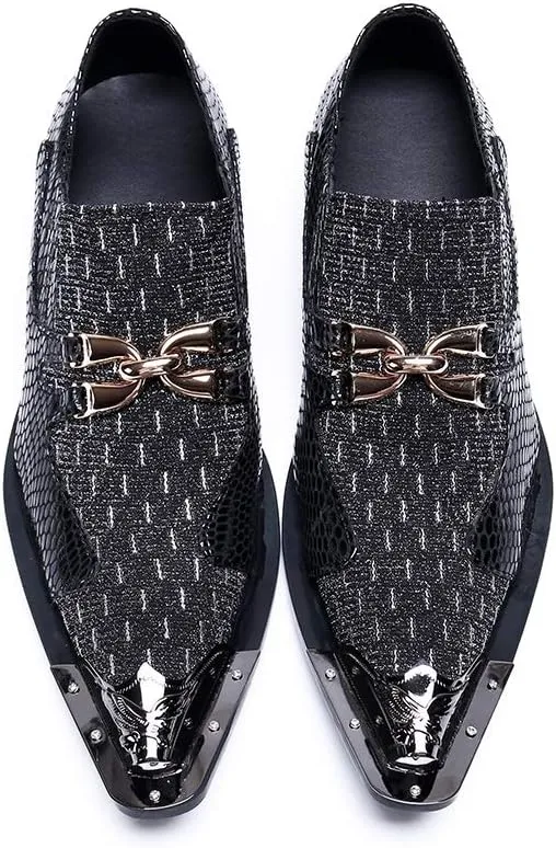 Men's Fashion Dress Oxfords Casual Leather Delicate Metal Crocodile Texture Metal Toe Shoes