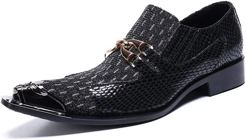 Men's Fashion Dress Oxfords Casual Leather Delicate Metal Crocodile Texture Metal Toe Shoes