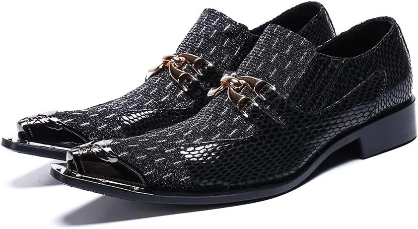 Men's Fashion Dress Oxfords Casual Leather Delicate Metal Crocodile Texture Metal Toe Shoes