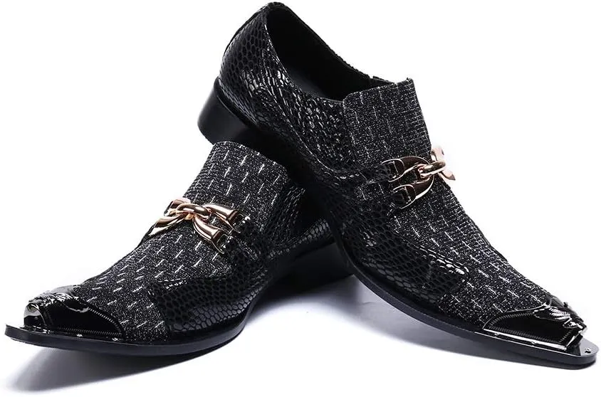 Men's Fashion Dress Oxfords Casual Leather Delicate Metal Crocodile Texture Metal Toe Shoes
