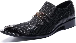 Men's Fashion Dress Oxfords Casual Leather Delicate Metal Crocodile Texture Metal Toe Shoes