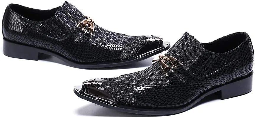 Men's Fashion Dress Oxfords Casual Leather Delicate Metal Crocodile Texture Metal Toe Shoes