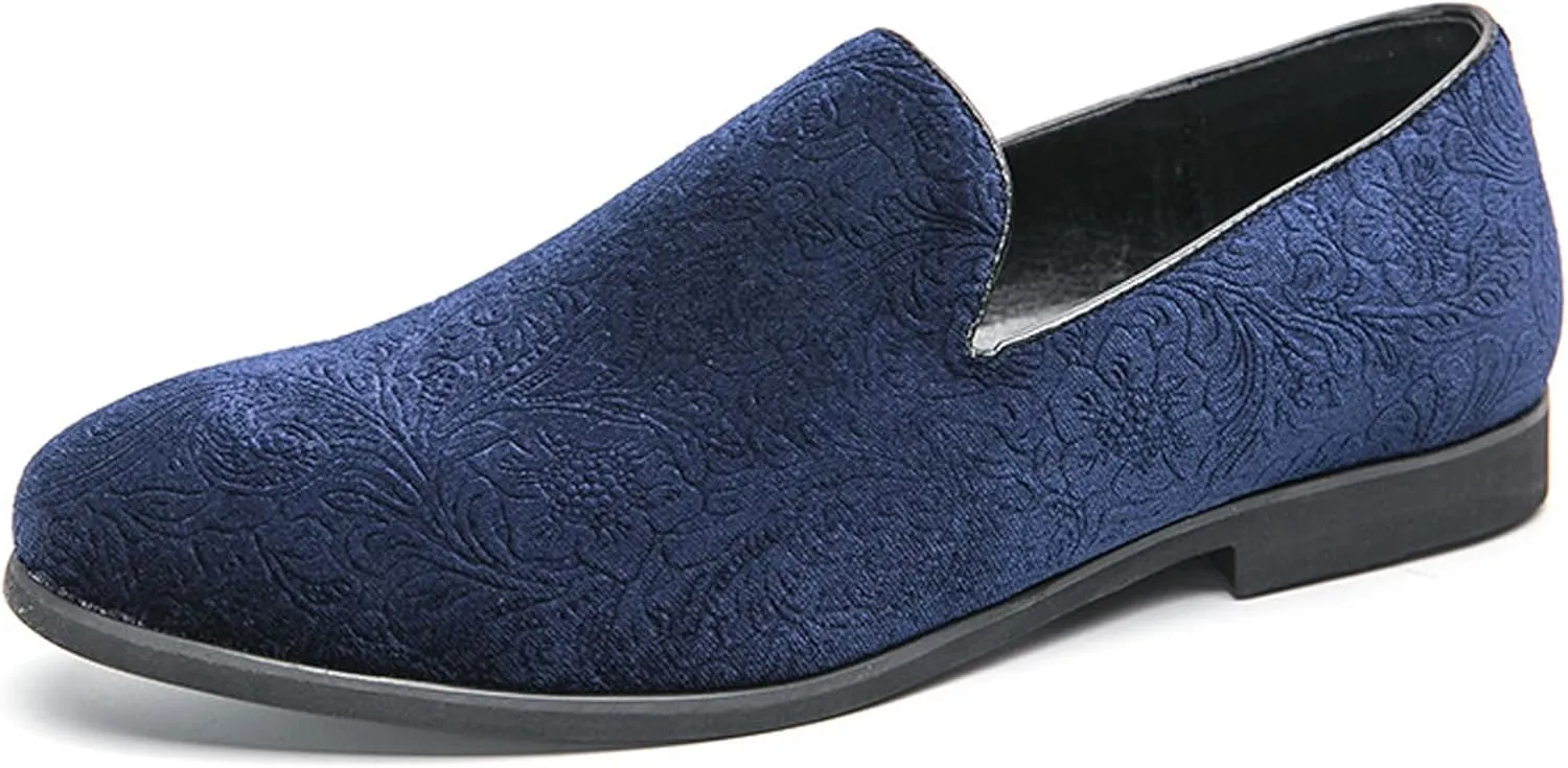 Men's Fashion Suede Flower Devise Dress Loafers Classic Pointed Toe Comfort Slip On Tuxedo Shoes for Wedding Evening Party