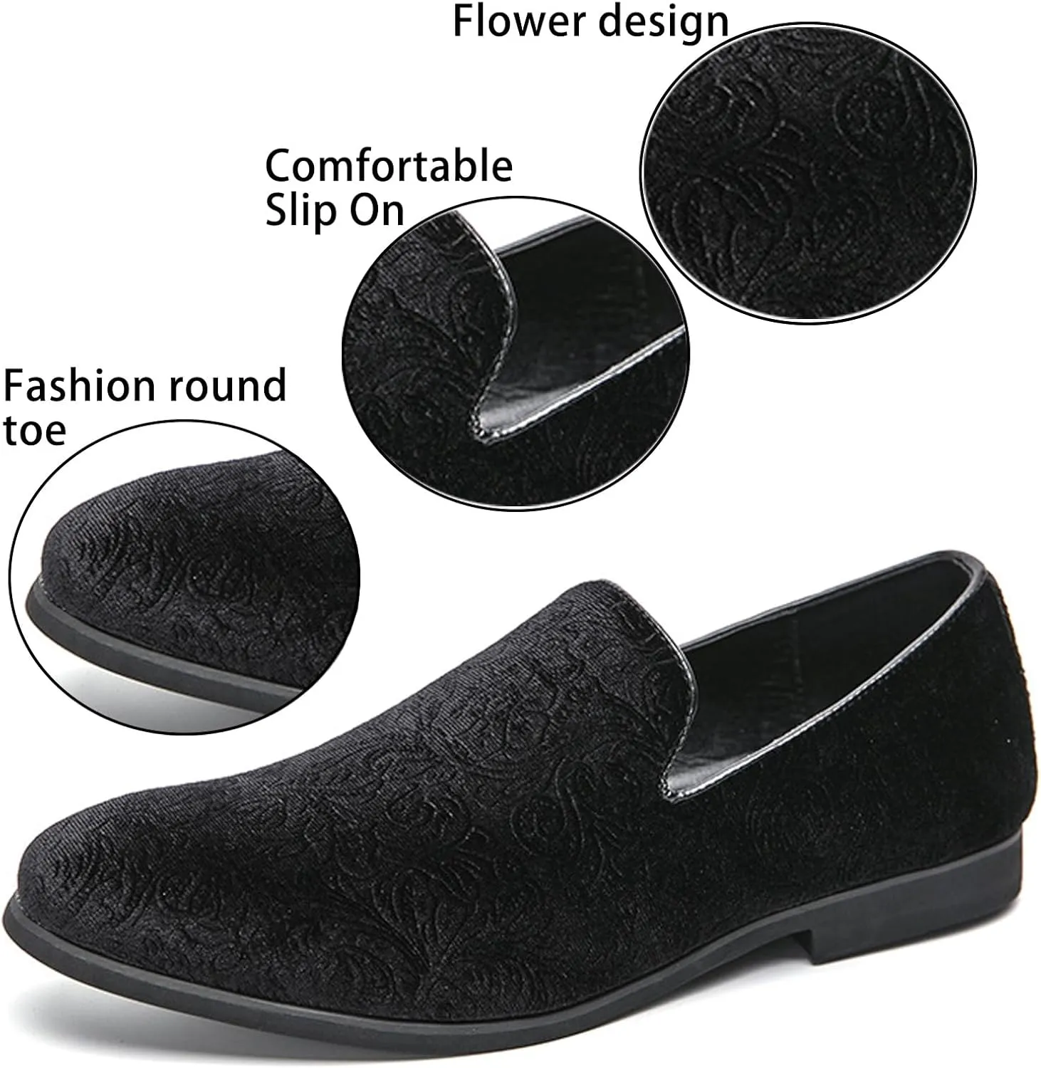 Men's Fashion Suede Flower Devise Dress Loafers Classic Pointed Toe Comfort Slip On Tuxedo Shoes for Wedding Evening Party