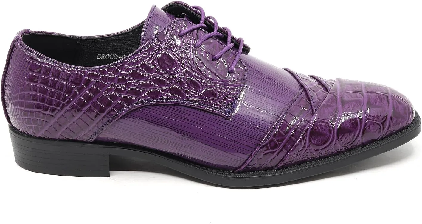 Men's Formal Fashion Tuxedo Wedding Lace Up Cap Toe Dress Shoe croco-04