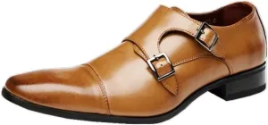 Men's Formal Wear Height-Enhancing Square Scalp Shoes Single Shoes Monk Buckle Office Wedding Shoes Brown(9)