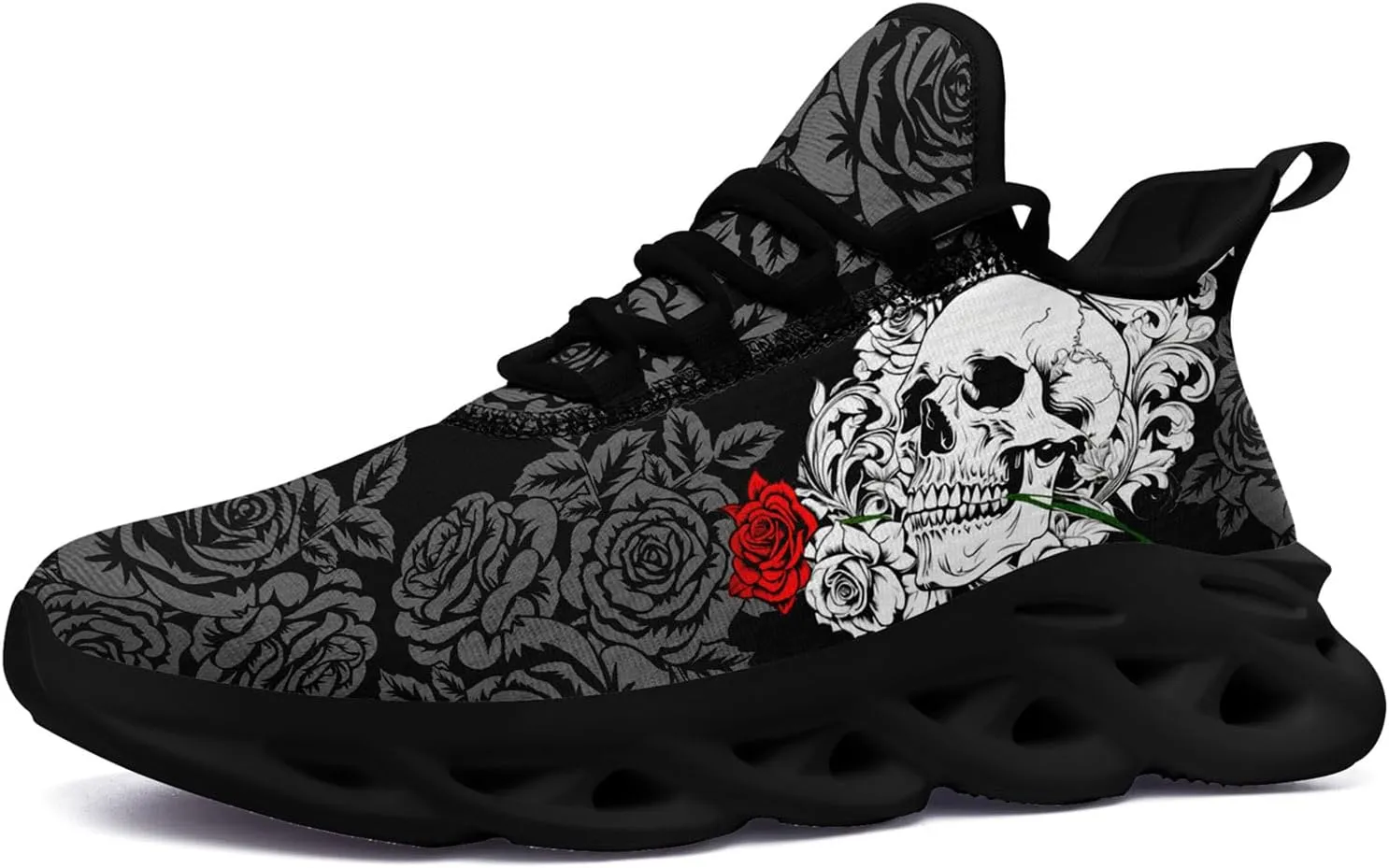 Men's Gothic Skull Running Shoes, Punk Rock Breathable Cushion Sports Walking Sneakers Gym Jogging Tennis Shoes